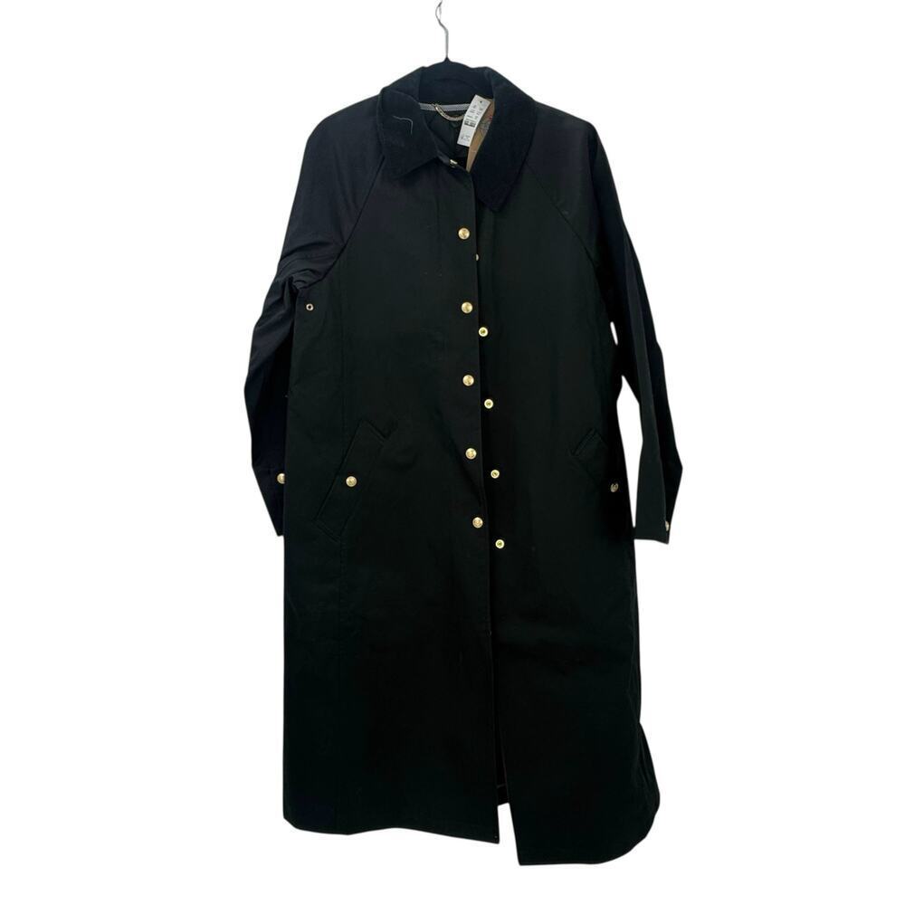 J. Crew Long Barn Jacket in Waxed Cotton Twill Solid Black Size XXS NWT - Picture 7 of 13